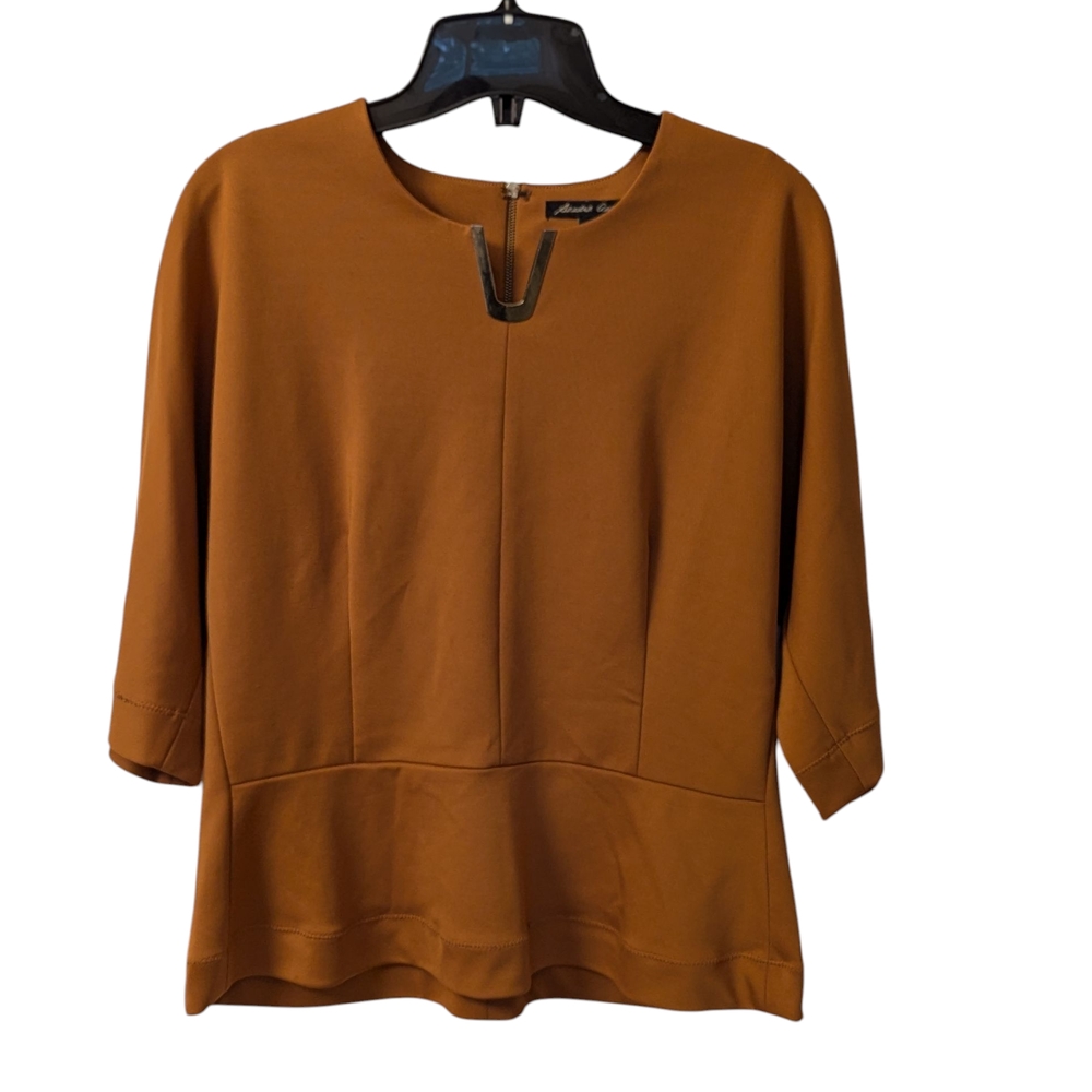 Chic Tan Blouse with Keyhole Neckline
